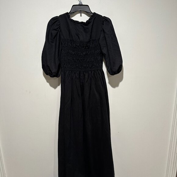 ALL SAINTS Livi Linen Black Smocked Puff Sleeve Dress Sz 6 - Picture 7 of 12